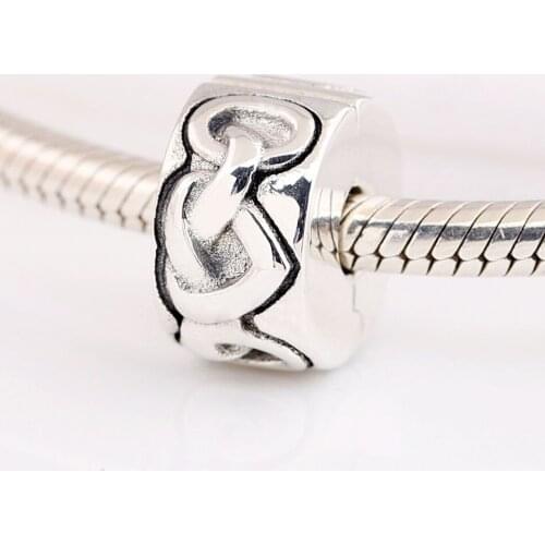 Authentic S925 Silver Knotted Heart Clip Stopper Bead Charm for Women Bracelet Bangle DIY Jewelry