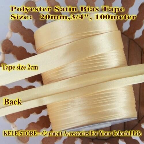 Free shipping -Polyester Satin Bias Binding Tape,size: 20mm,2cm,3/4" ,100m/lot,sewing binding tape ,light golden yellow color