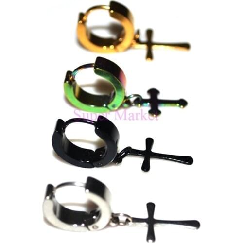 Free Shipping Cross Ear Earring Stud Fashion Jewelry 316L stainless steel 4 colors Ear Hoop Gold silv Piercing Plug Popular