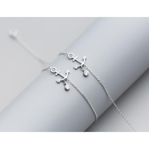 Anchor Anklets Real 925 Sterling Silver Anchor with Dainty CZ Ankle Bracelets Foot Chains for Women Girls Summer Jewelry