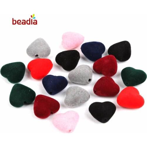 20pcs Mixed Color Soft Velvet Beads Charm Heart Pendants 10pcs Fitting DIY Earrings Jewelry Findings Necklace Making