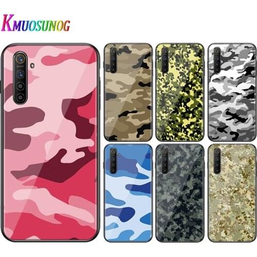 For OPPO A5 A9 2020 F7 Phone Cover Shell Camouflage Army for OPPO Reno 2 Z 2Z 2F 3 4 Pro 5G Bright Black Phone Case