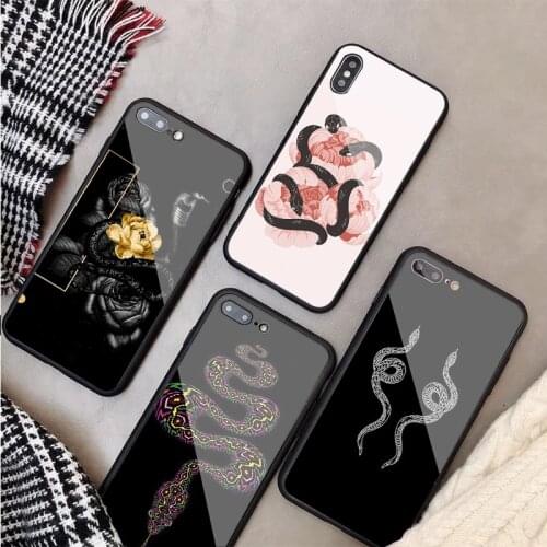 Luxury Tempered Glass Case For iPhone 11 Pro Max X XS MAX 8 7 6 5 Plus Flower snake Phone Back Cover Case Shell