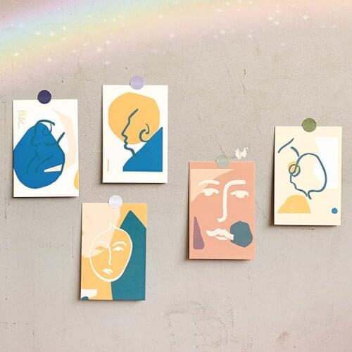 5pcs Abstrct Character Art Decoration Card Morden Small Line Painting Poster DIY Room Wall Sticker Photo Props Stationery Gift