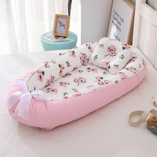 Baby Nest Bed With Pillow Portable Newborn Infant Baby Cartoon Printed Removable And Washable Crib Bed Pillow Bassinet Bumper#g4