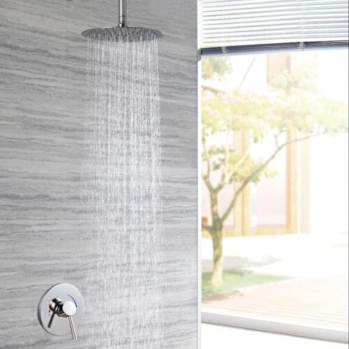 Rainfall Shower Bathroom Ceiling Mount 8/10/12 Inch Round Top Rain Showerhead Stainless Steel Chrome Polished Bath Shower Set