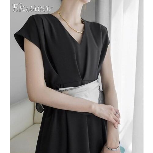 EKUWA 2021 Chic Fashion High Quality Womens Dress Summer Long Dress V Neck White Classical Dress A Line Girl Little Black Dress