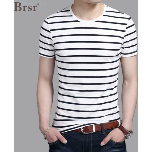 New Fashion Tshirt Mens O Neck Korean Summer Street Wear Tops Trends Striped Cool Short Sleeve T-Shirt Clothing White T Shirt