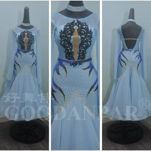 GOODANPAR 2020 New Standard Ballroom Dance Dress Women Girls Competition Costume Blue Waltz Stage Dance Wear Clothes