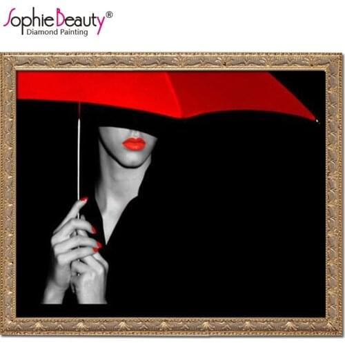 Sophie Beauty DIY Diamond Painting Embroidery Red Parasol Girl Mosaic Drawing Drill Handmade Cross Stitch Wedding Gifts Home Art