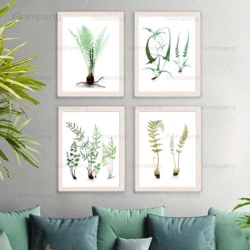 Canvas Painting Watercolor Ferns Green Plants Leaf Posters and Prints Vintage Botanical Wall Art Pictures Living Room Wall Decor