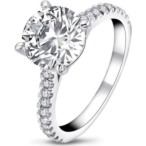 LESF 925 Silver 3.5 Carat Round Cut 5A Zircon Classic Engagement Ring for Women Wedding Promise Ring Jewelry