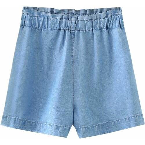 Summer denim shorts women soft jeans shorts beach elastic waist light blue casual streetwear shorts