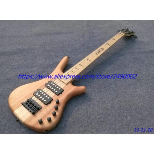 Best W model Electric bass, natural color finished,5 string,open pole black pickups,neck thru body building.Real photo shows