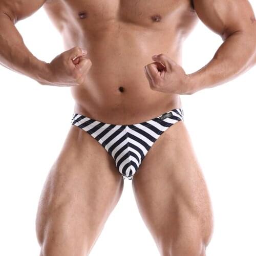 Mens Sexy Briefs Striped Breathable Cotton Elastic Low Waist Spandex Moisture Wicking Underwear Underpants Apparel