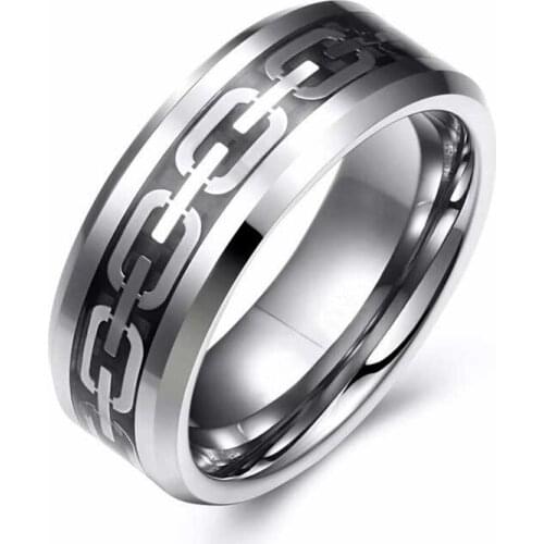 NEW Fashion Mens 8MM Silver Tungsten Carbide Ring Personality Silver Chain Titanium Steel Wedding Band Jewelry Gift