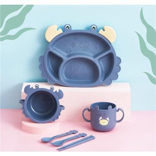 Childrens Tableware Wheat Fiber Dinner Set Kids&Feeding Crab Tableware 6 Piece Set Plates For Food Creative Cartoon Bowl