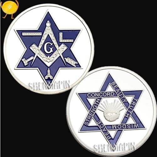 Free-Mason Commemorative Coin One Open Eye Challenge Coin Concord Strength Peace Wisdom Truth Beauty Coins Collectibles Religion