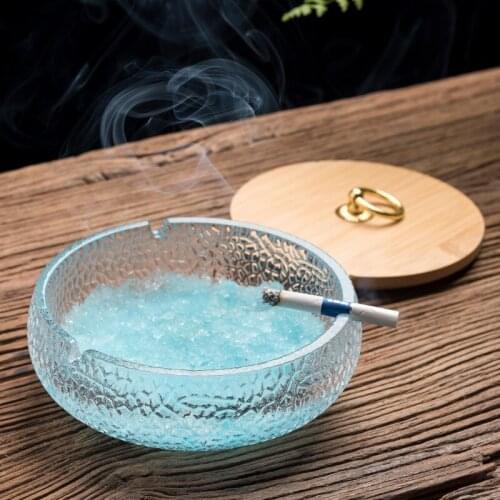 Nordic style light luxury glass ashtray home living room large capacity with cover anti-fly ash car ashtray ornaments