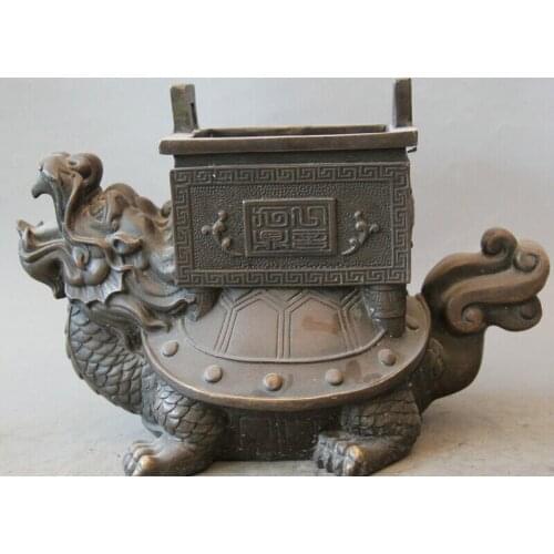 Song voge gem S2141 11" Chinese palace Bronze Dragon tortoise Turtle Incense Burner Censer Ding Zun