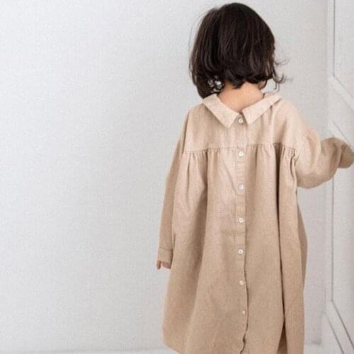 Baby Girl Long Sleeve Dress Children Princess Dresses Solid Color Baby Girls Clothing 2021 Spring Korean Japan Style Kids Dress