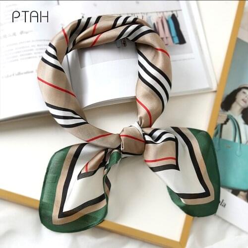 [PTAH] Temperament Women Silk Scarf Lightweight Small Square Neckerchief Breathable Print Scarf Comfortable High Quality 70*70cm