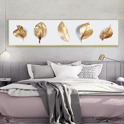 Modern Light Luxury Living Room Decoration Painting Golden Plant Leaf Mural Bedroom Dining Room Hanging Painting