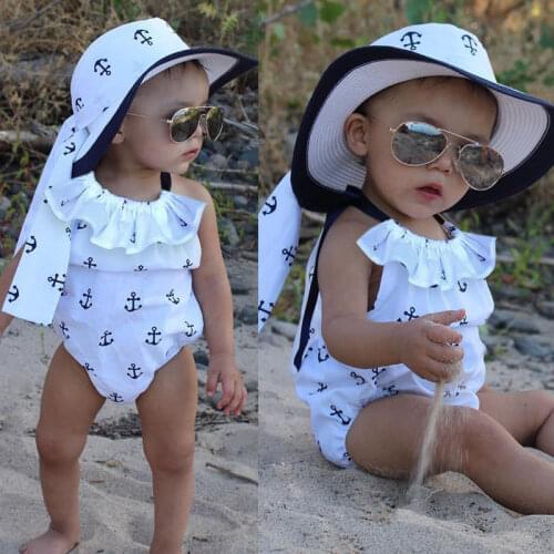 US Stock Lovely Newborn Infant Baby Girl Romper Ruffle Halter Jumpsuit Anchor Outfits Backless Sunsuit Beach Clothes 0-24M