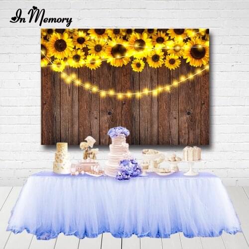 InMemory Retro Wood Party Backdrops Sunflowers Bridal Shower Wedding Party Photography Backgrounds Food Portrait Photocall Vinyl