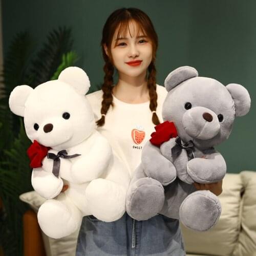 High Quality Toy Pillow Cartoon Teddy Bear Plush Toys Stuffed Plush Animals Bear Holding Rose Doll Birthday Gift For Children