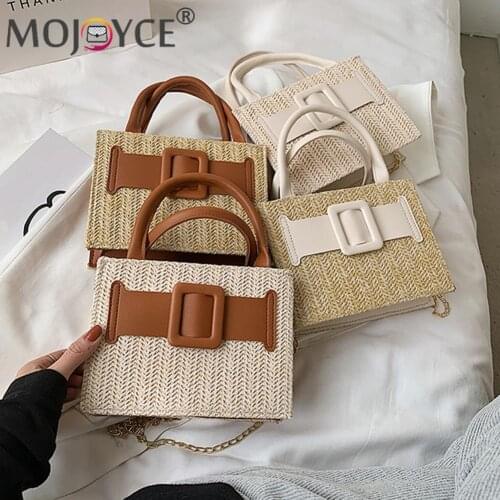 Ladies Leather Splicing Shoulder Crossbody Bag Beach Shoulder Bow Bags Woven Handbag Straw Handbag Top-Handle Pouch