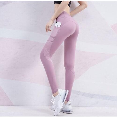 Women Mesh Yoga Pants High Waist Stretch Sport Leggings Gym Workout Fitness Running Tights Sportswear Femme Trouser with Pockets