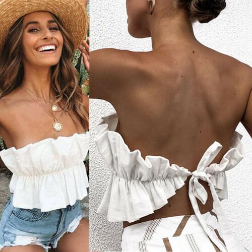 Summer Ruffle Singlet Ruched Sleeveless Women Tank Tops Sexy Backless Bandage Crop Top Bralette Club Wear Beach Top Clothes New