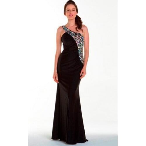 Free shipping maxi 2018 one shoulder a-line back vestido de noiva formal long party prom gown crystal sexy bridesmaid dresses