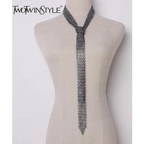 TWOTWINSTYLE Tie Necklace With Scarf For Women Diamonds Crystal Long Necklaces 2020 Fashion Female Accessories