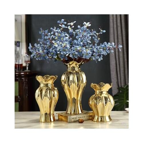 Golden ceramic vase, home living room decorations, simple modern home table, dried flowers