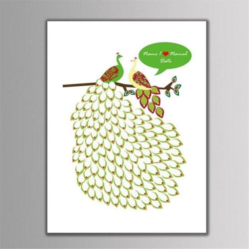 1Pcs Creative DIY Fingerprint Tree Signature Canvas Print Peacock For Wedding/Birthday/Baby Shower Party Decoration Supply