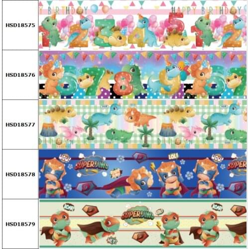 10yard Cartoon Dinosaur Printed Grosgrain Ribbon Accessory Hairbow Headwear Decoration DIY Wholesale OEM 38MM 75MM