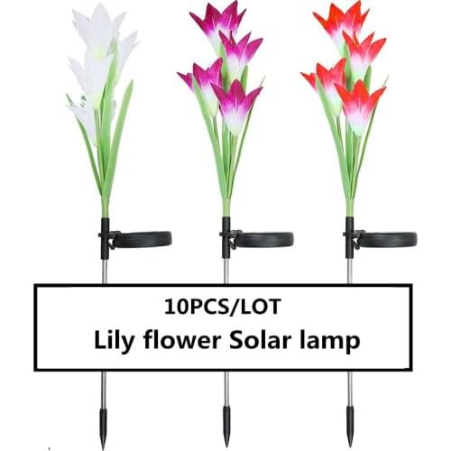10PCS High-quality Solar Lights Lily Flower Light waterproof IP65 Lamp Colorful LED gradient light source Simulated flower