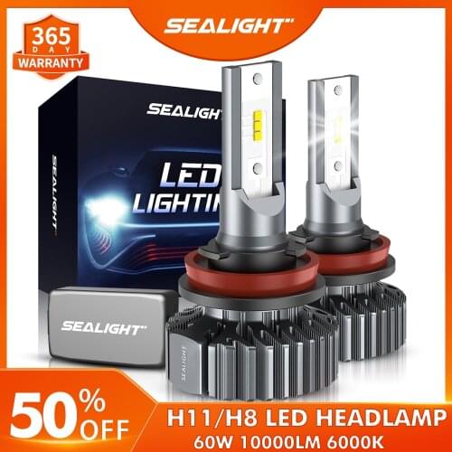 SEALIGHT 2pcs H11 LED Headlight Bulbs 60W 10000LM 6000K Lo Beam H8 H9 LED Fog Light Lamp on Car Replacement CSP Chips Head Light