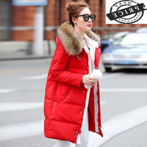 20% Duck Winter Down Jacket Women Long Coat Winter Thick Warm Clothes Female Real Racoon Fur Hooded Clothing 2021 LWL102a