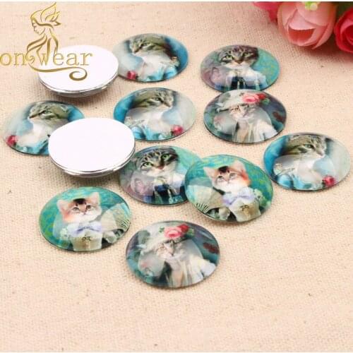 20pcs Mix Fashion Lady Cat Photo Round Glass Cabochon 25mm diy flatback Pendant necklace cameo findings