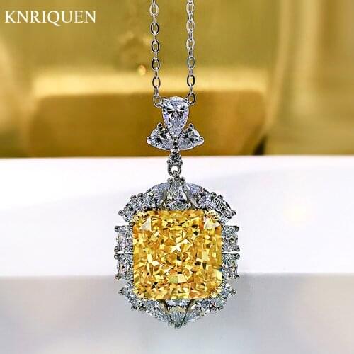 2021 Trend Charms 13*13mm Sapphire Topaz High Carbon Diamond Big Gemstone Pendant Necklace Wedding Party Fine Jewelry for Women