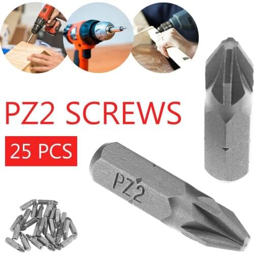 25 pieces of 25mm magnetic PZ2 screwdriver bit Pozidriv power tool Phillips screwdriver S2 HEX handle POZI 2 drill tool set
