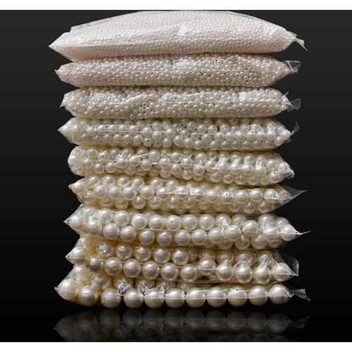 4-40mm pearl beads ABS loose Round Beads Craft For Fashion Jewelry Making white beige DIY Imitation sewing Garment beads