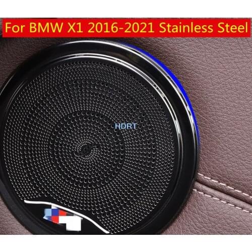 For BMW X1 2016 2017 2018 2019 2020 4pcs Stainless Steel Car-Styling Stickers Car Door Speaker Horn Frame Decoration Covers