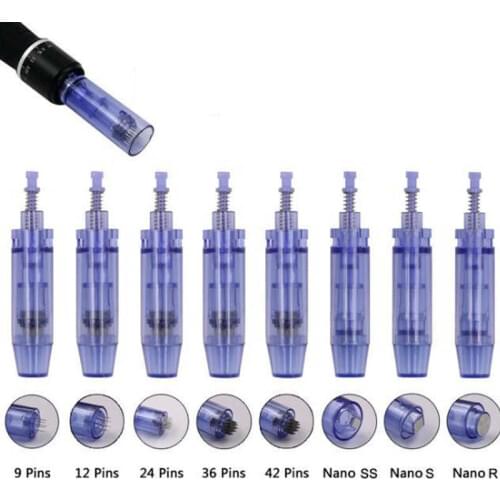 50pcs Blue Derma pen A1 needle cartridge Round nano/9pin/12pin/36pin MIcroneedling cartridge For Electric Microneedling pen MTS