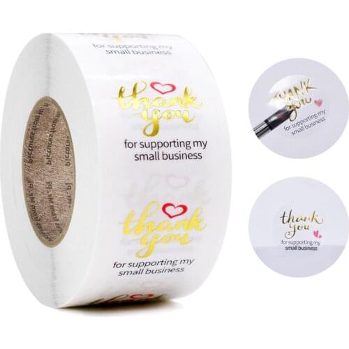 500 Pcs/roll Round Transparent Bronzing Thank You for Supporting My Small Business Sticker 1Inch scrapbooking stationery sticker