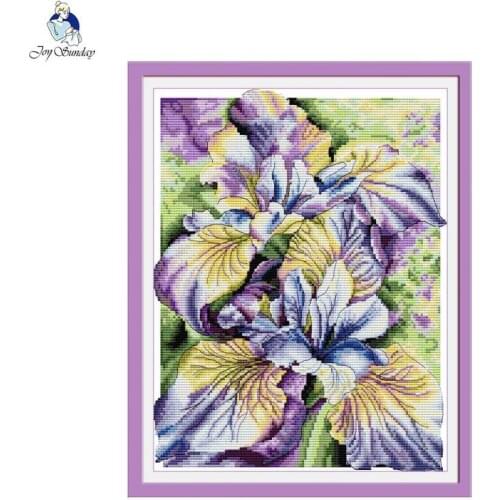 Watercolor iris flower counting cross stitch set Aida 14CT 11CT canvas printing needle and thread DIY embroidery kit home decor