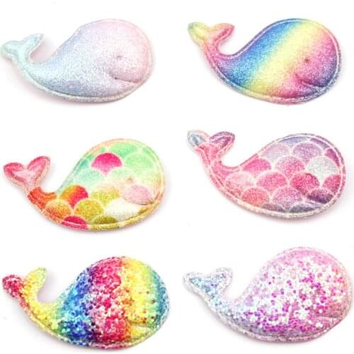 24Pcs 3*5cm Glitters colorful Dolphin shiny Padded Appliques For childrens crafts Hairpin headwear Ornament animals decoration